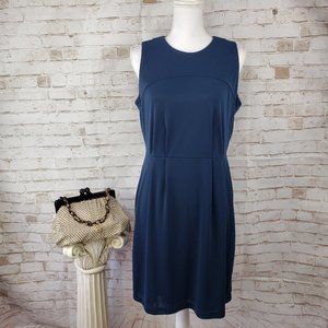 NWT Ann Taylor LOFT Size 8 Navy Blue Draped Back Sleeveless A-Line Dress Lined